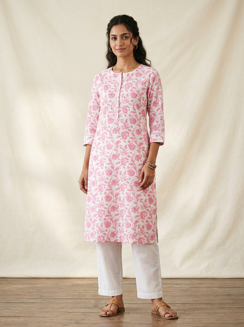 White Floral Kurta Pant Set