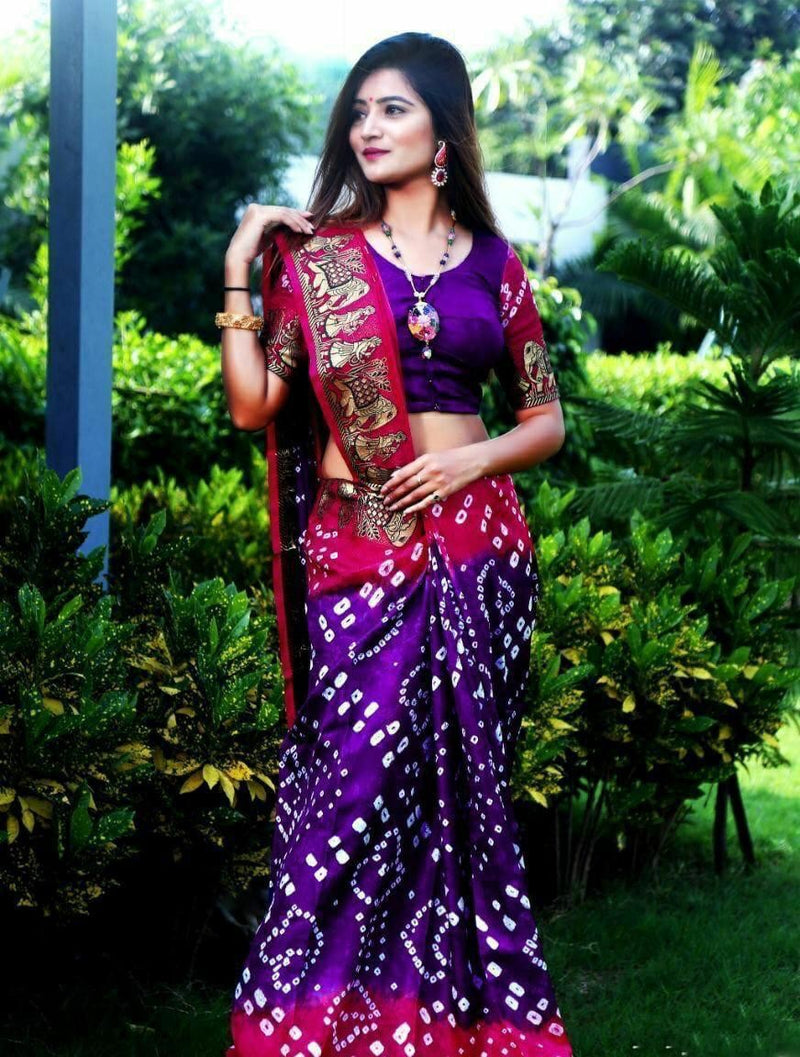 Hand Bandhej Bandhani Saree – Art Silk with Zari Border