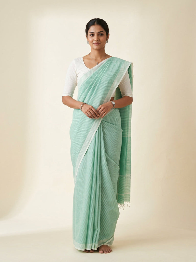 Cotton Handloom Saree – Mint & White